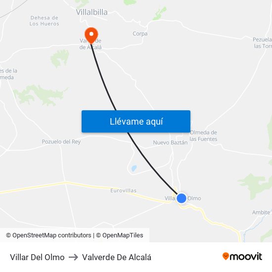 Villar Del Olmo to Valverde De Alcalá map