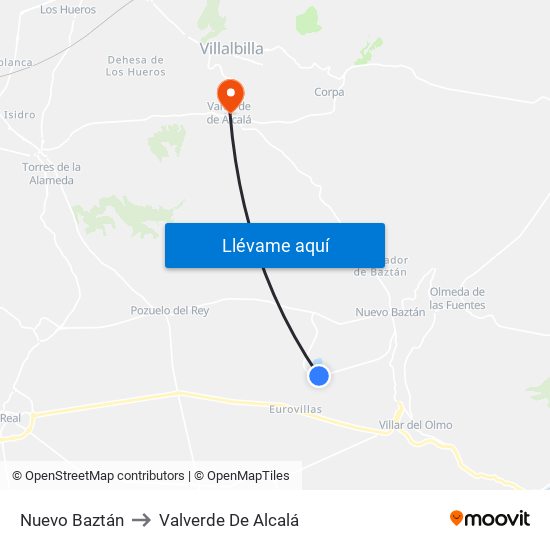 Nuevo Baztán to Valverde De Alcalá map