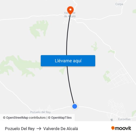 Pozuelo Del Rey to Valverde De Alcalá map