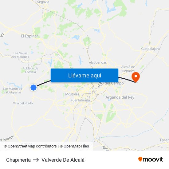 Chapinería to Valverde De Alcalá map