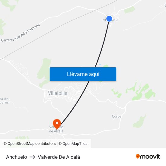 Anchuelo to Valverde De Alcalá map