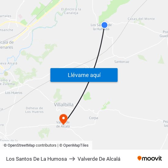 Los Santos De La Humosa to Valverde De Alcalá map