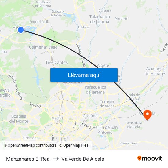 Manzanares El Real to Valverde De Alcalá map