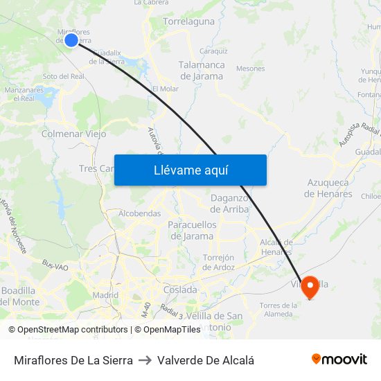 Miraflores De La Sierra to Valverde De Alcalá map