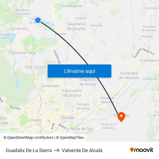 Guadalix De La Sierra to Valverde De Alcalá map