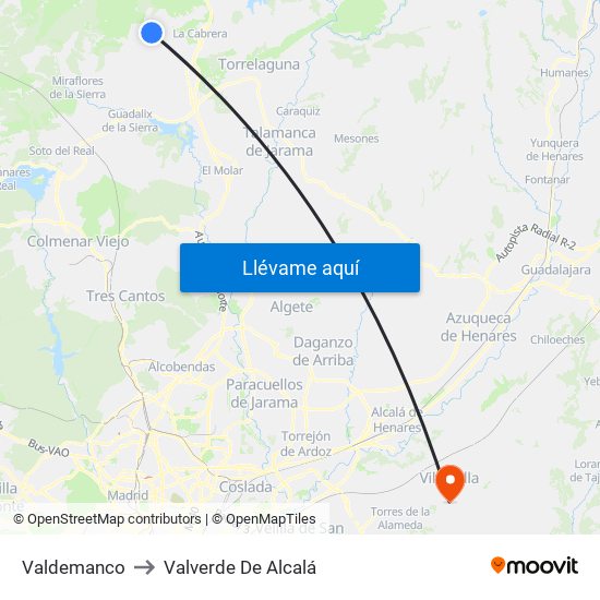 Valdemanco to Valverde De Alcalá map