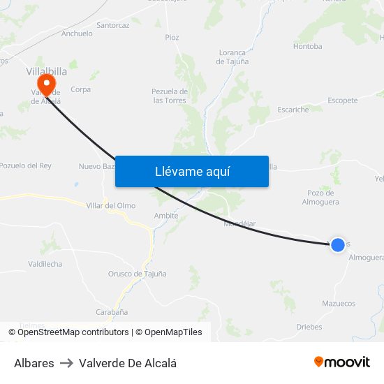 Albares to Valverde De Alcalá map