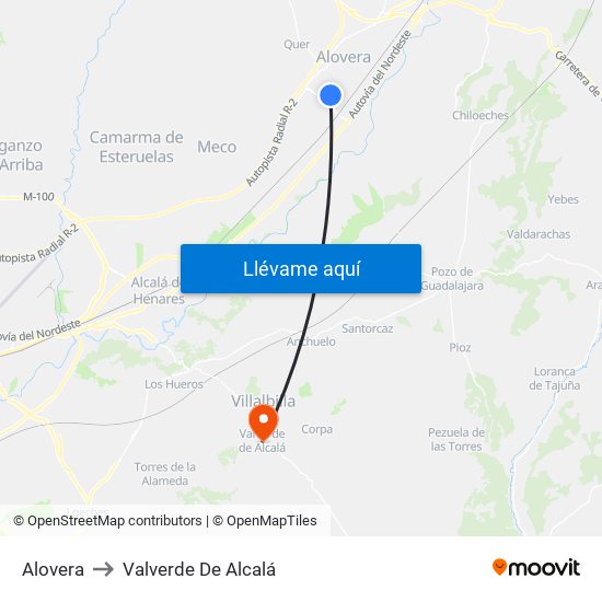 Alovera to Valverde De Alcalá map
