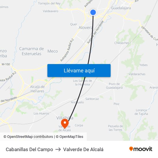 Cabanillas Del Campo to Valverde De Alcalá map