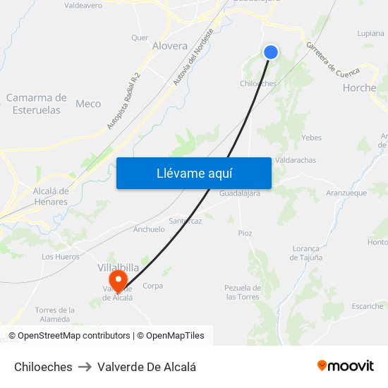 Chiloeches to Valverde De Alcalá map