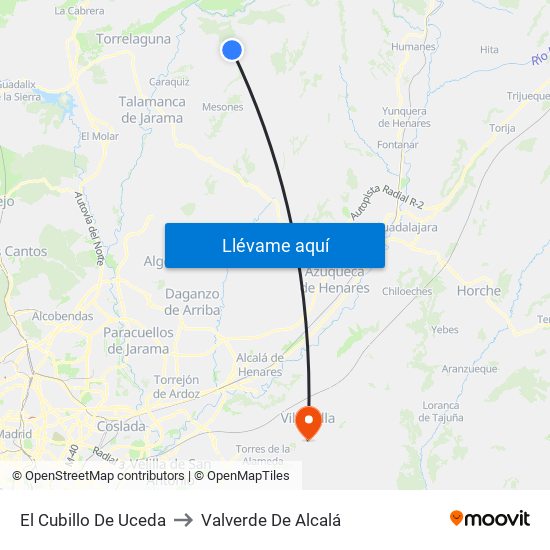 El Cubillo De Uceda to Valverde De Alcalá map