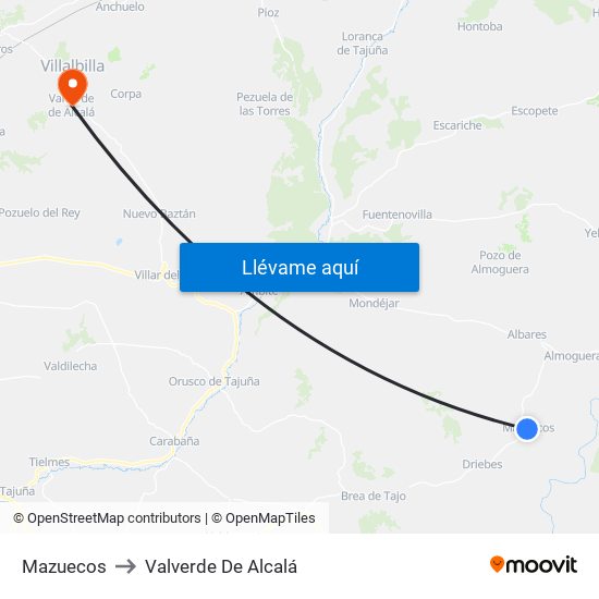 Mazuecos to Valverde De Alcalá map