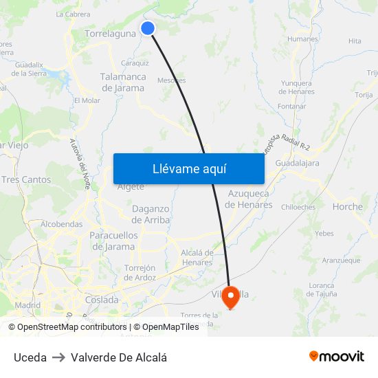 Uceda to Valverde De Alcalá map