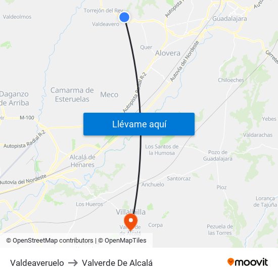 Valdeaveruelo to Valverde De Alcalá map