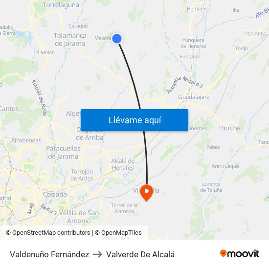 Valdenuño Fernández to Valverde De Alcalá map