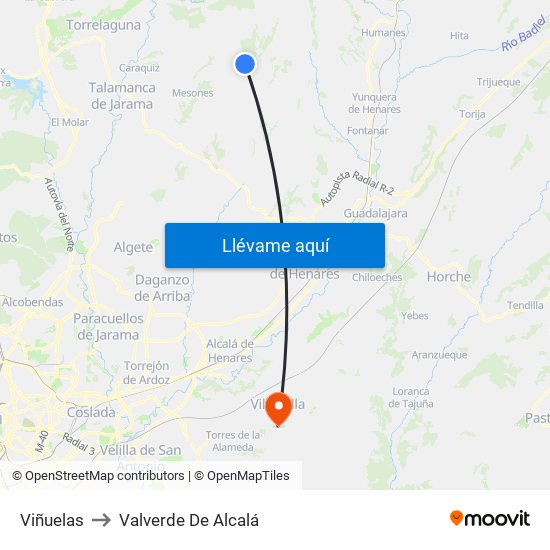 Viñuelas to Valverde De Alcalá map