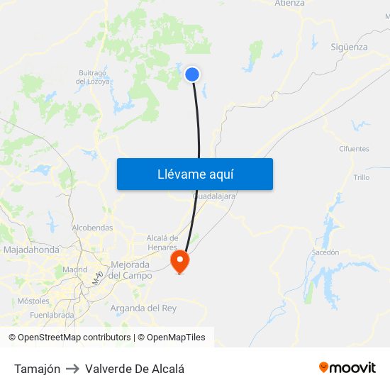 Tamajón to Valverde De Alcalá map