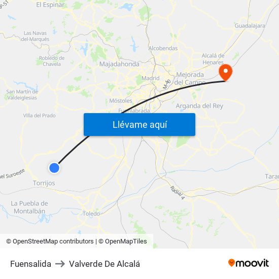 Fuensalida to Valverde De Alcalá map