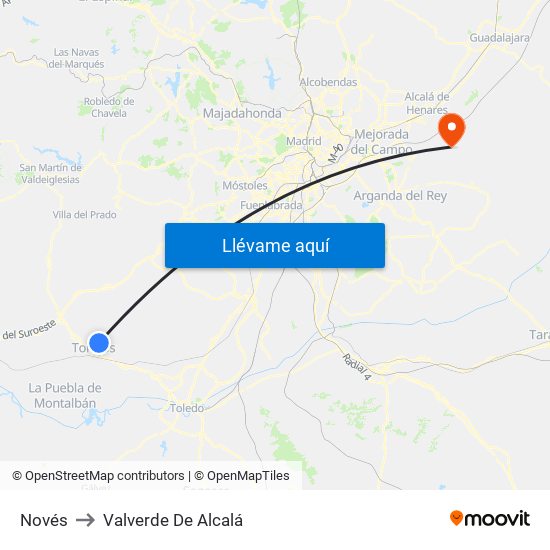 Novés to Valverde De Alcalá map