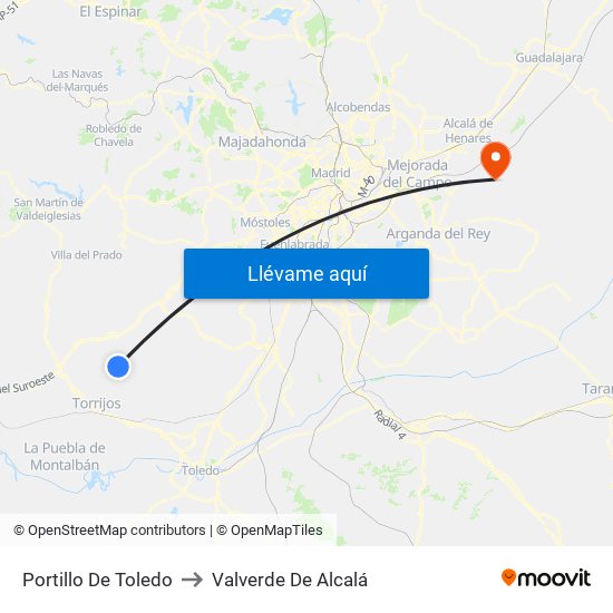 Portillo De Toledo to Valverde De Alcalá map