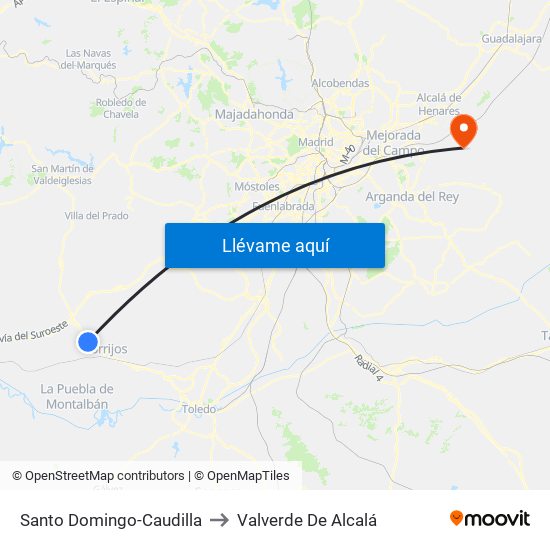 Santo Domingo-Caudilla to Valverde De Alcalá map