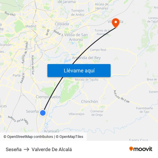 Seseña to Valverde De Alcalá map