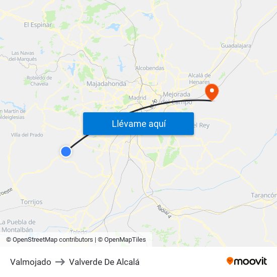 Valmojado to Valverde De Alcalá map