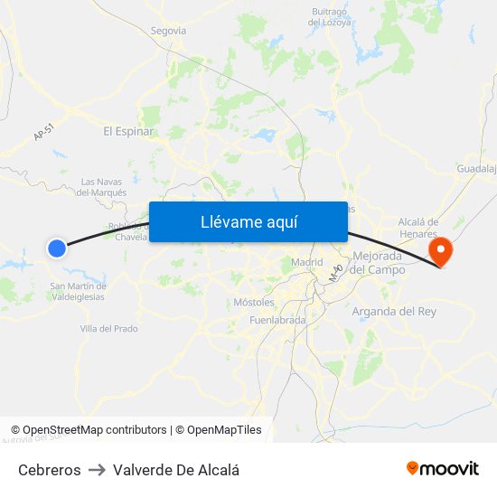 Cebreros to Valverde De Alcalá map