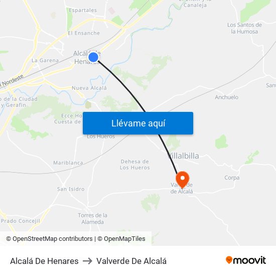 Alcalá De Henares to Valverde De Alcalá map