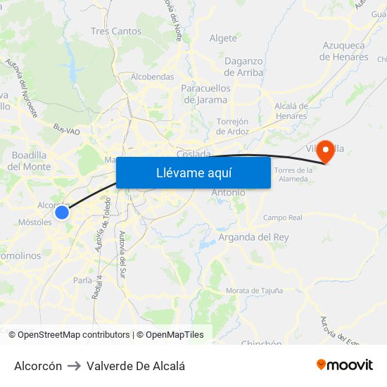 Alcorcón to Valverde De Alcalá map