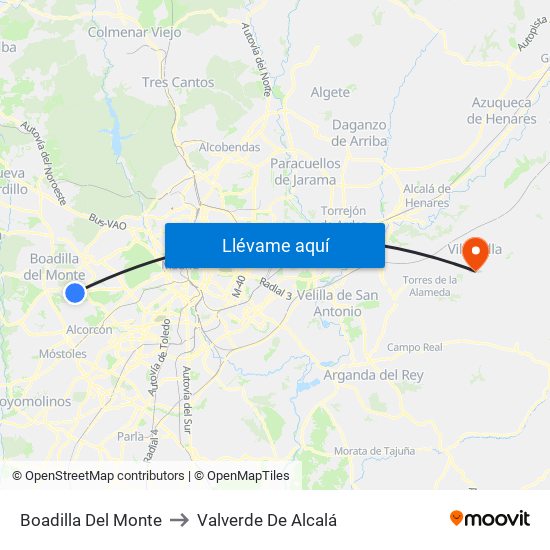 Boadilla Del Monte to Valverde De Alcalá map