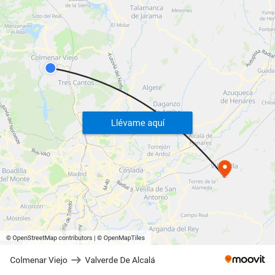 Colmenar Viejo to Valverde De Alcalá map