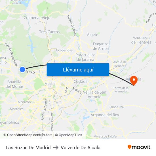 Las Rozas De Madrid to Valverde De Alcalá map