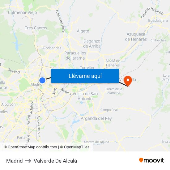 Madrid to Valverde De Alcalá map