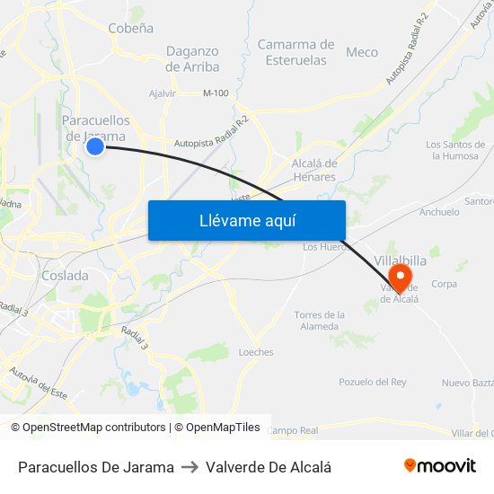 Paracuellos De Jarama to Valverde De Alcalá map