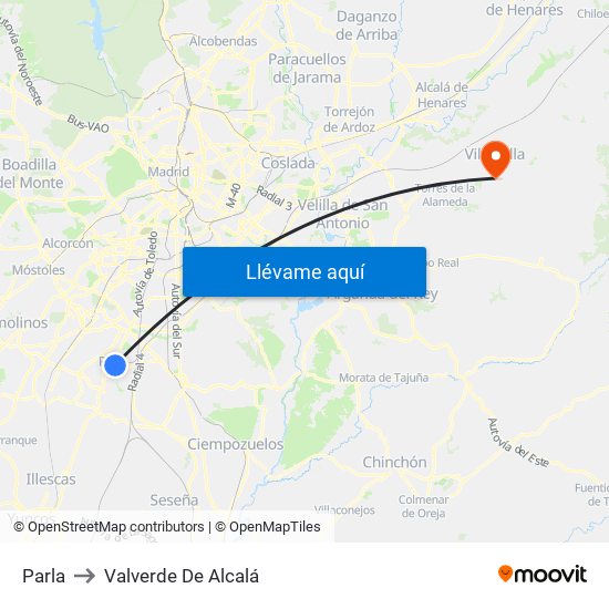 Parla to Valverde De Alcalá map