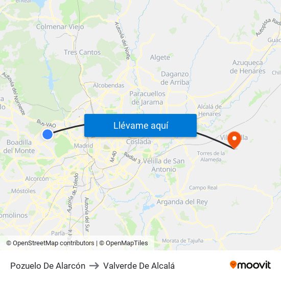 Pozuelo De Alarcón to Valverde De Alcalá map