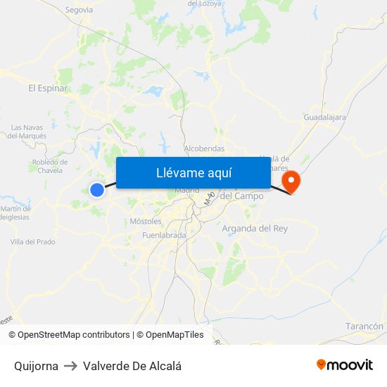 Quijorna to Valverde De Alcalá map