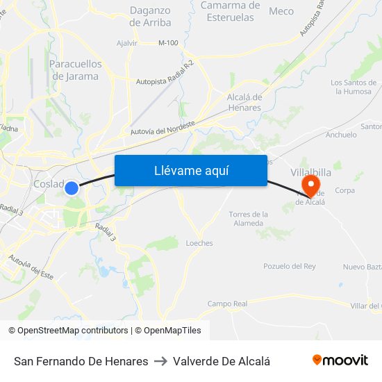 San Fernando De Henares to Valverde De Alcalá map