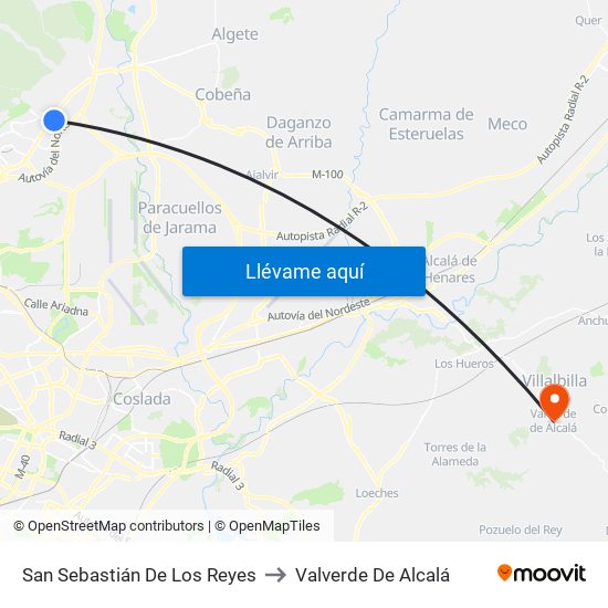 San Sebastián De Los Reyes to Valverde De Alcalá map