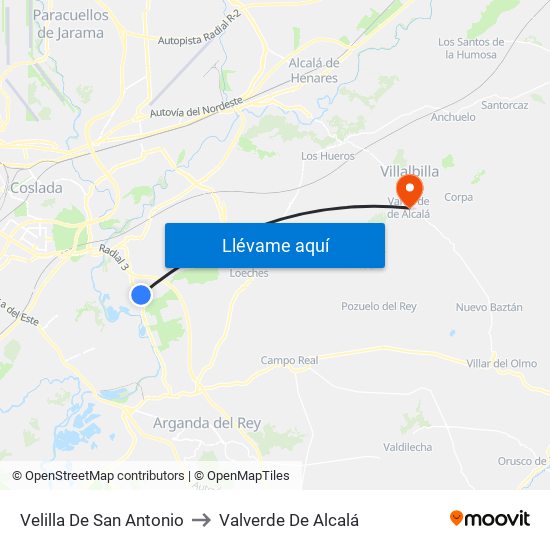 Velilla De San Antonio to Valverde De Alcalá map