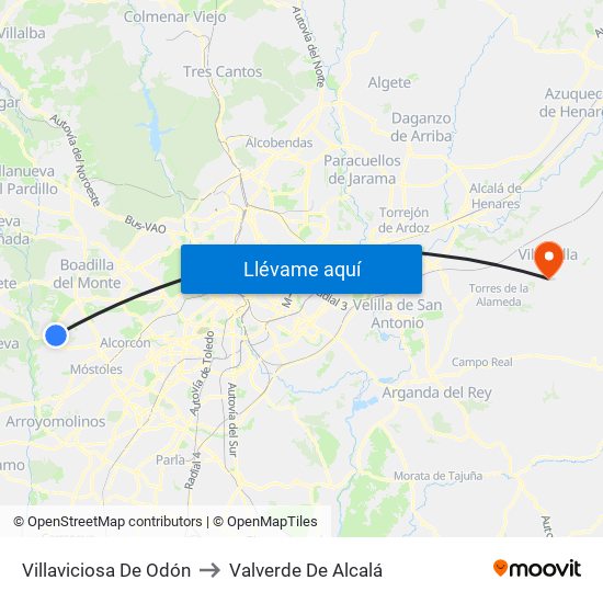 Villaviciosa De Odón to Valverde De Alcalá map