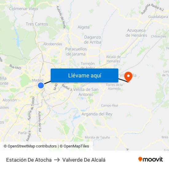 Estación De Atocha to Valverde De Alcalá map