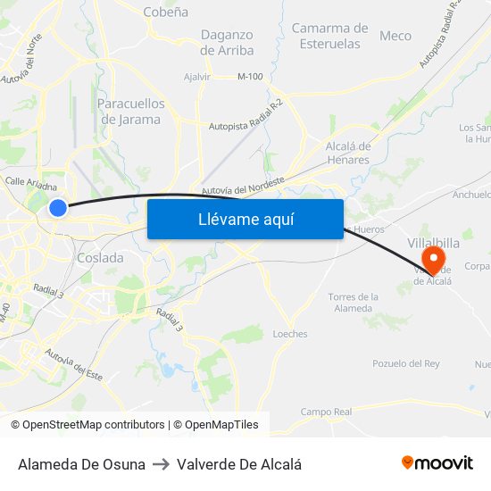 Alameda De Osuna to Valverde De Alcalá map