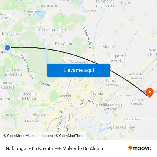 Galapagar - La Navata to Valverde De Alcalá map