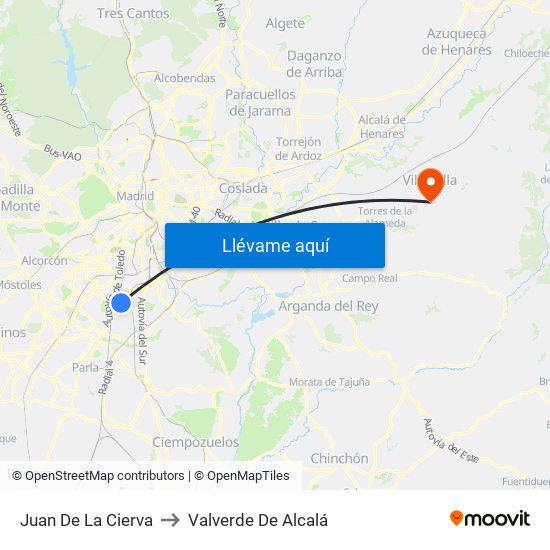Juan De La Cierva to Valverde De Alcalá map