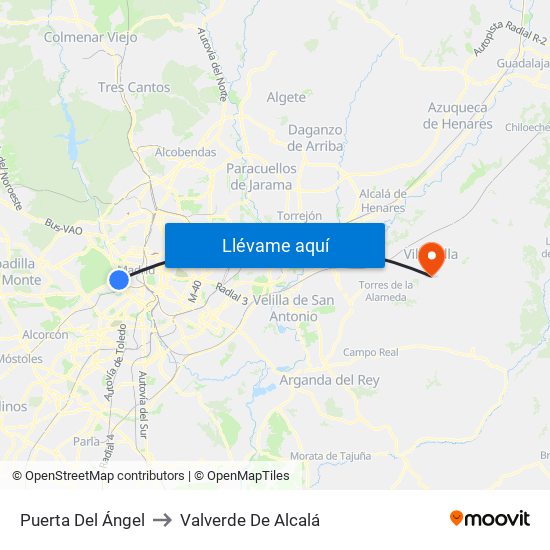 Puerta Del Ángel to Valverde De Alcalá map