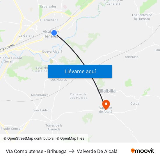 Vía Complutense - Brihuega to Valverde De Alcalá map