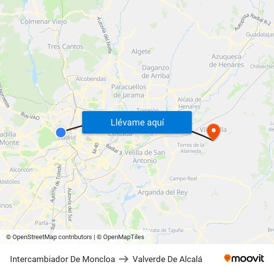 Intercambiador De Moncloa to Valverde De Alcalá map