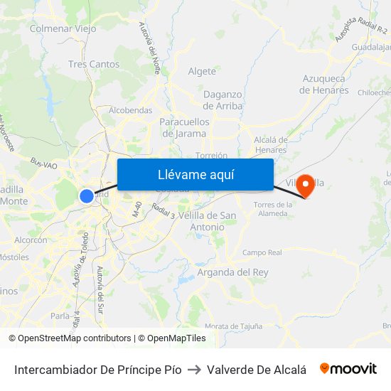 Intercambiador De Príncipe Pío to Valverde De Alcalá map